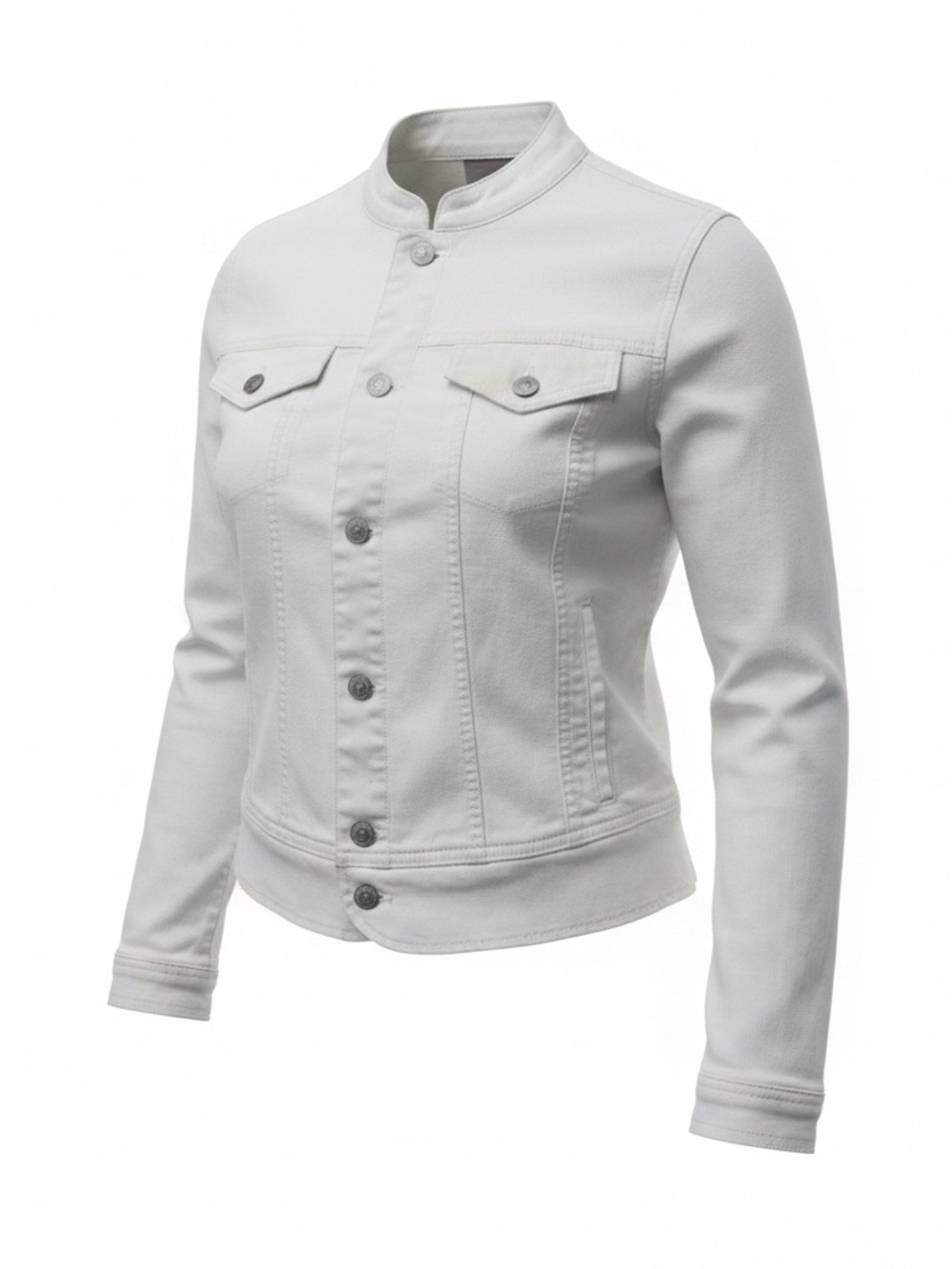 Chico's White Stand-Neck Denim Jacket